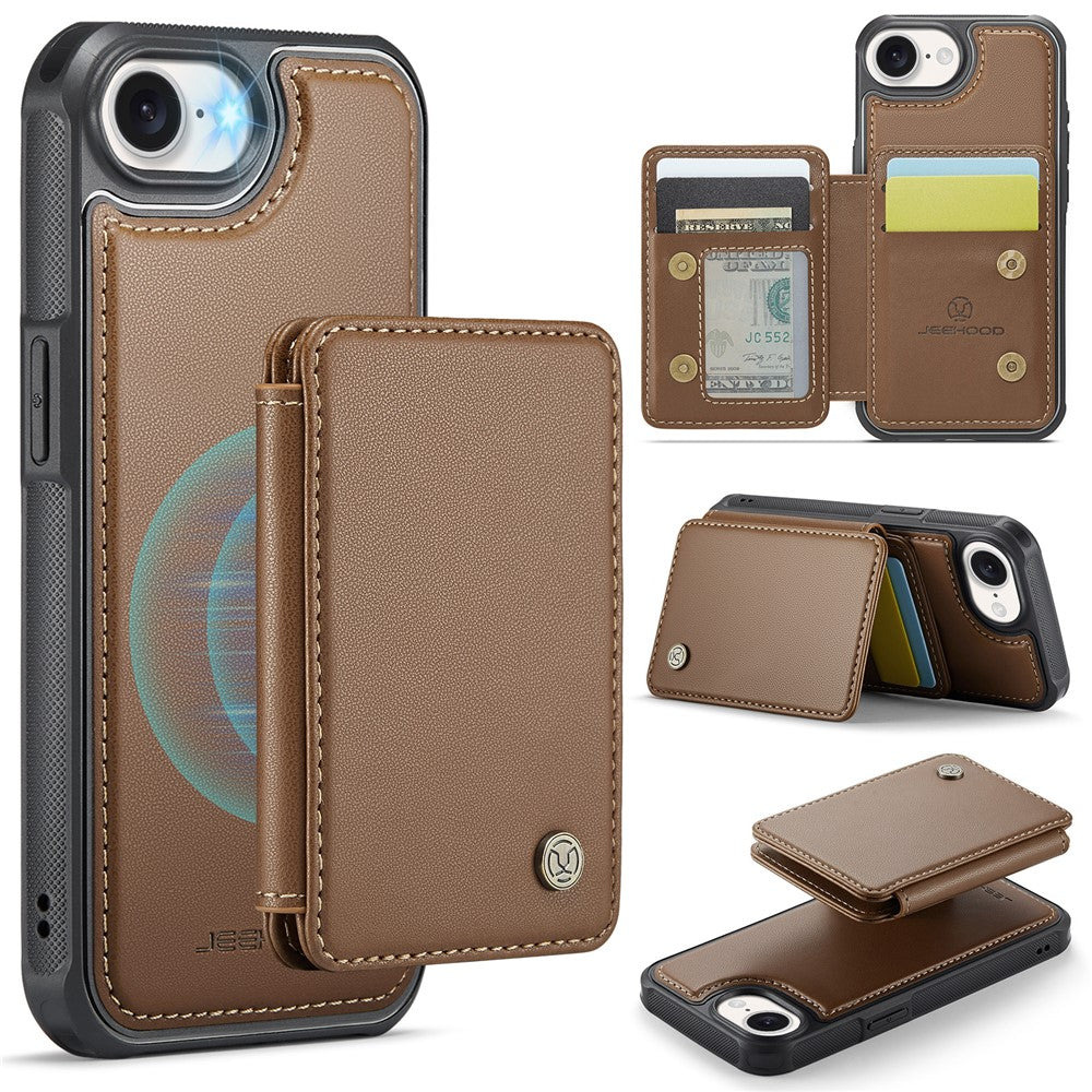 JEEHOOD For iPhone 17e / 16e Case  J05 Leather Mobile Cover with Detachable Magnetic Card Bag