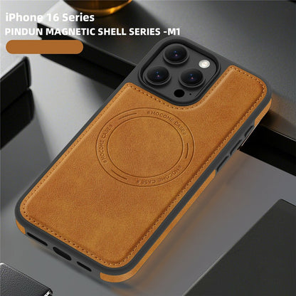 For iPhone 16 Pro Case Compatible with MagSafe Leather Back Phone Cover