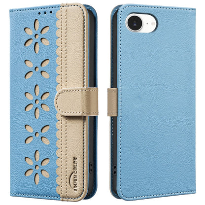 BINFEN COLOR BF36 For iPhone 17e / 16e Leather Case Floral Pattern Phone Cover RFID Blocking Wallet Stand