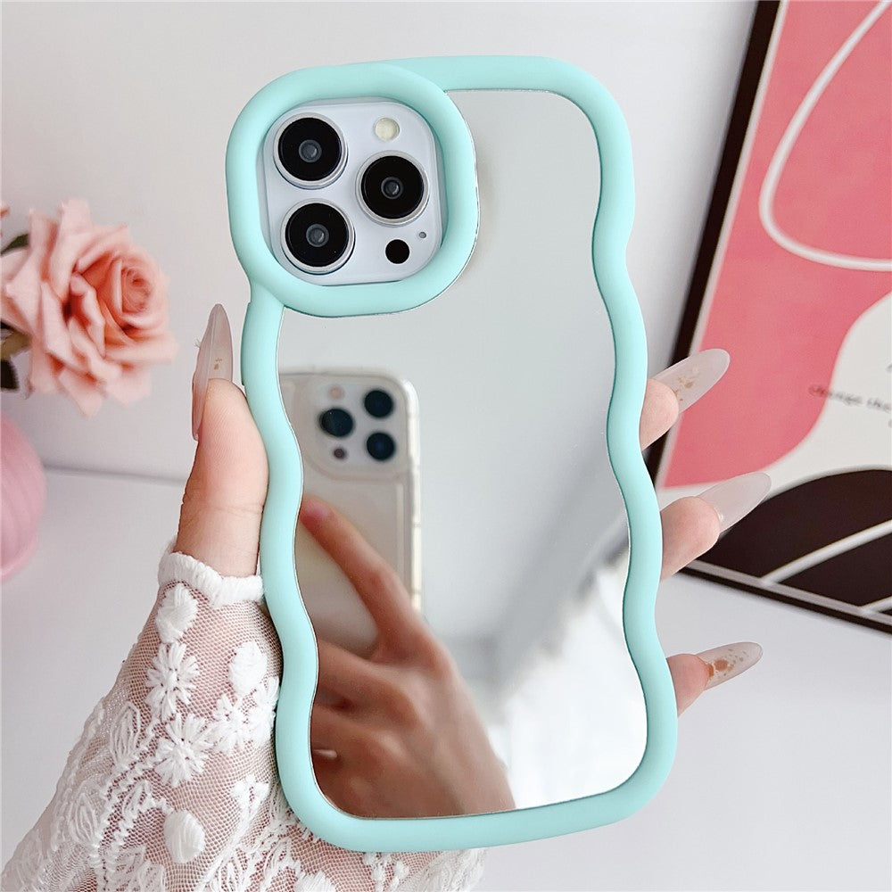For iPhone 15 Pro Case with Mirror Wave Frame PC + TPU Phone Cover