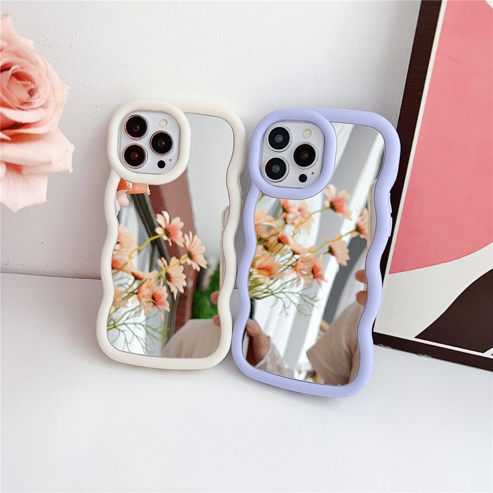 For iPhone 15 Pro Case with Mirror Wave Frame PC + TPU Phone Cover