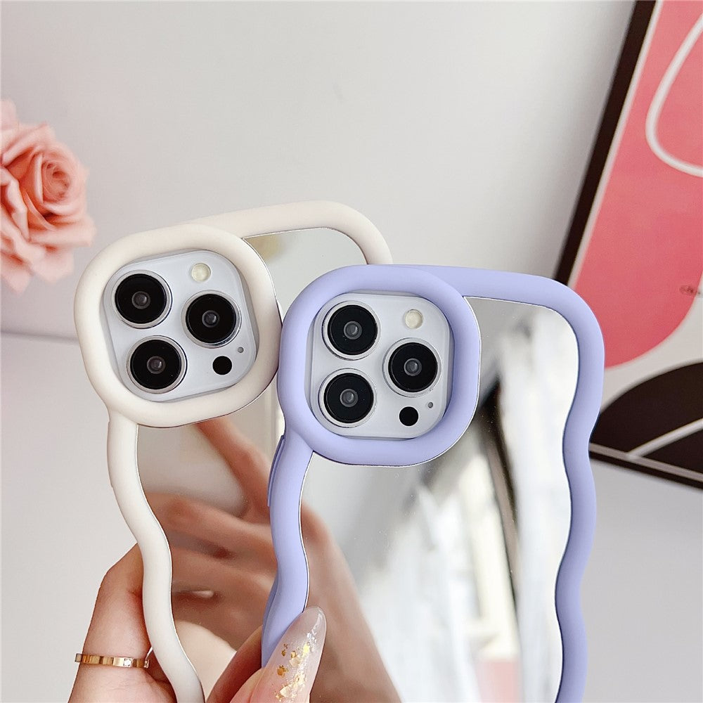 For iPhone 15 Pro Case with Mirror Wave Frame PC + TPU Phone Cover