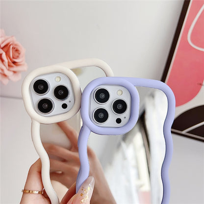 For iPhone 15 Pro Case with Mirror Wave Frame PC + TPU Phone Cover