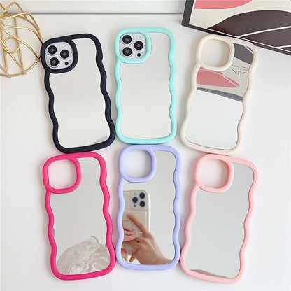 For iPhone 15 Pro Case with Mirror Wave Frame PC + TPU Phone Cover