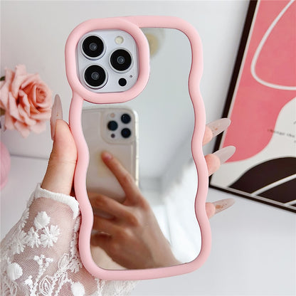 For iPhone 15 Pro Case with Mirror Wave Frame PC + TPU Phone Cover