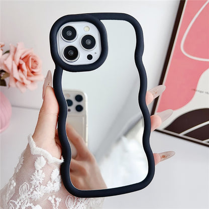For iPhone 15 Pro Case with Mirror Wave Frame PC + TPU Phone Cover
