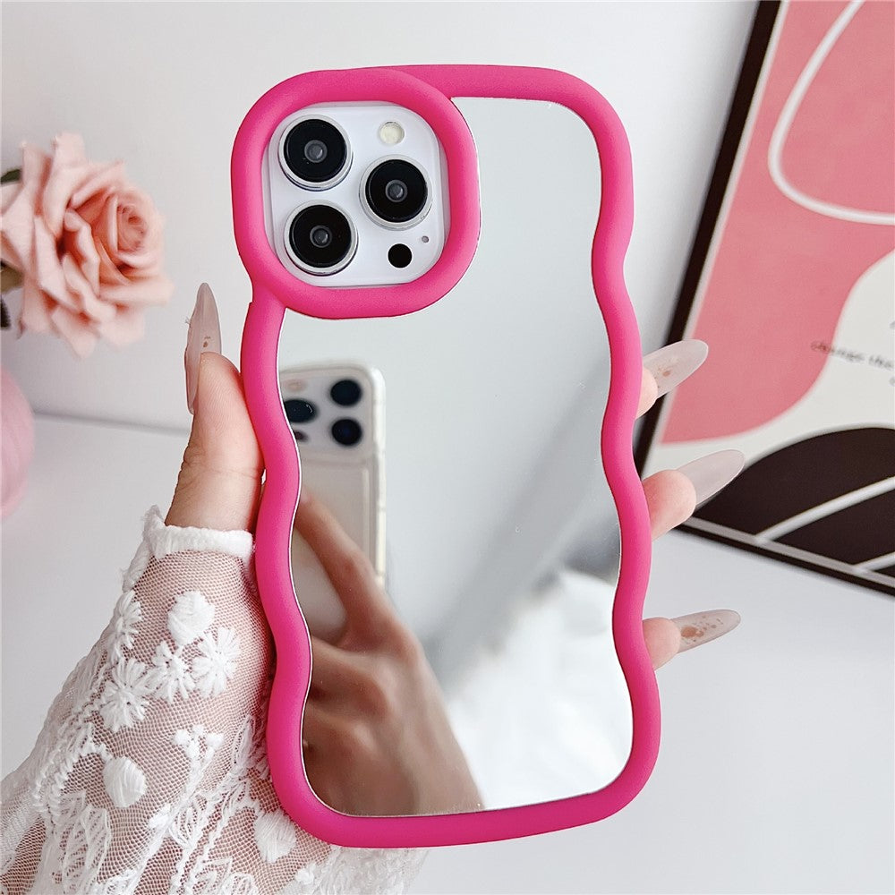 For iPhone 15 Pro Case with Mirror Wave Frame PC + TPU Phone Cover