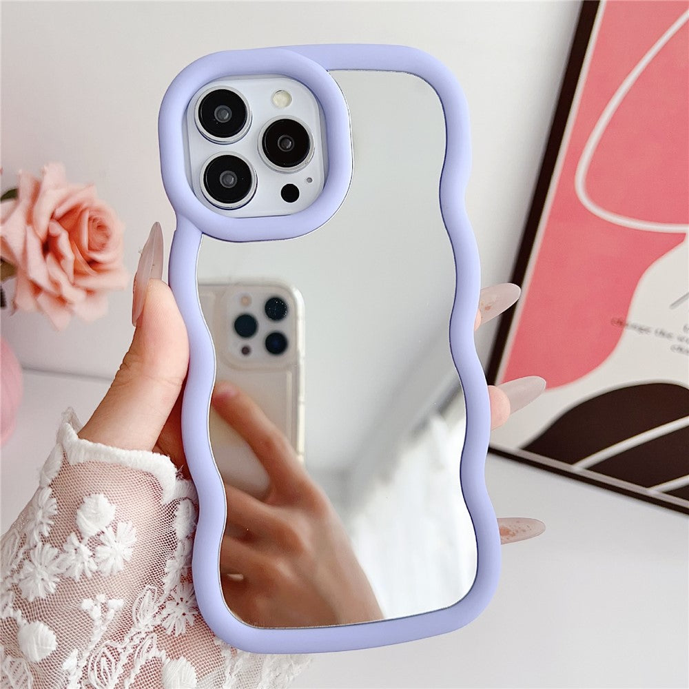 For iPhone 15 Pro Case with Mirror Wave Frame PC + TPU Phone Cover