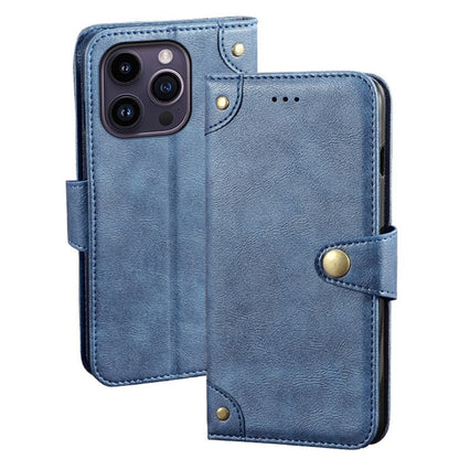 IDEWEI For iPhone 14 Pro Max Gold Button Decor Anti-dust Phone Case Fine Texture PU Leather Wallet Stand Phone Cover
