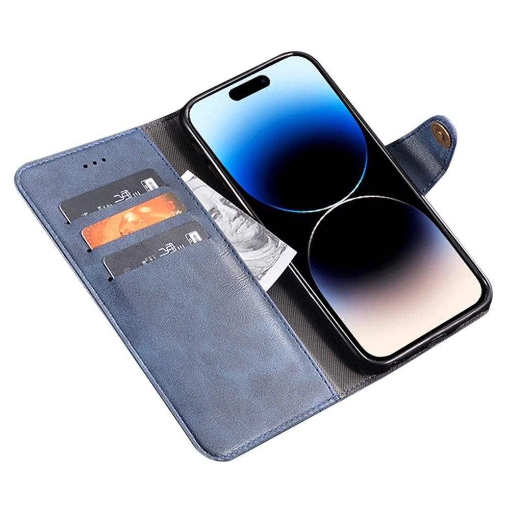 IDEWEI For iPhone 14 Pro Max Gold Button Decor Anti-dust Phone Case Fine Texture PU Leather Wallet Stand Phone Cover