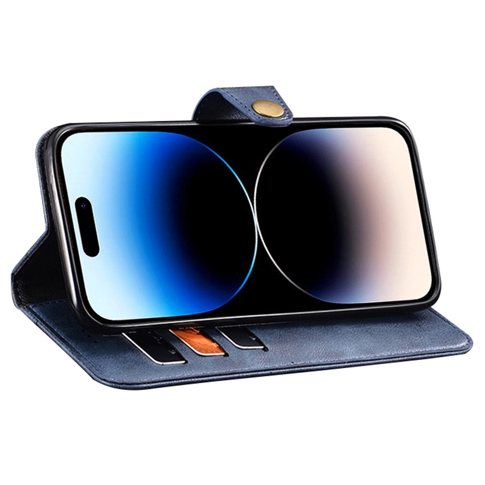 IDEWEI For iPhone 14 Pro Max Gold Button Decor Anti-dust Phone Case Fine Texture PU Leather Wallet Stand Phone Cover