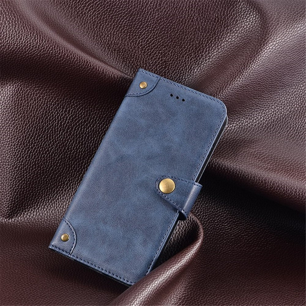 IDEWEI For iPhone 14 Pro Max Gold Button Decor Anti-dust Phone Case Fine Texture PU Leather Wallet Stand Phone Cover