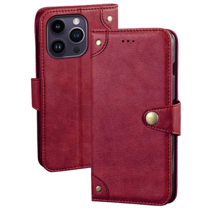 IDEWEI For iPhone 14 Pro Max Gold Button Decor Anti-dust Phone Case Fine Texture PU Leather Wallet Stand Phone Cover