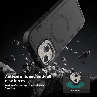 For iPhone 15 Plus Magnetic Case Lens Kickstand 3 in 1 Detachable TPU + PC Phone Back Cover with Lanyard