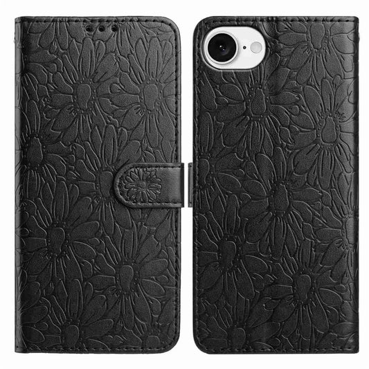 For iPhone 17e / 16e Leather Case Daisy Imprint Wallet Stand Phone Protective Cover