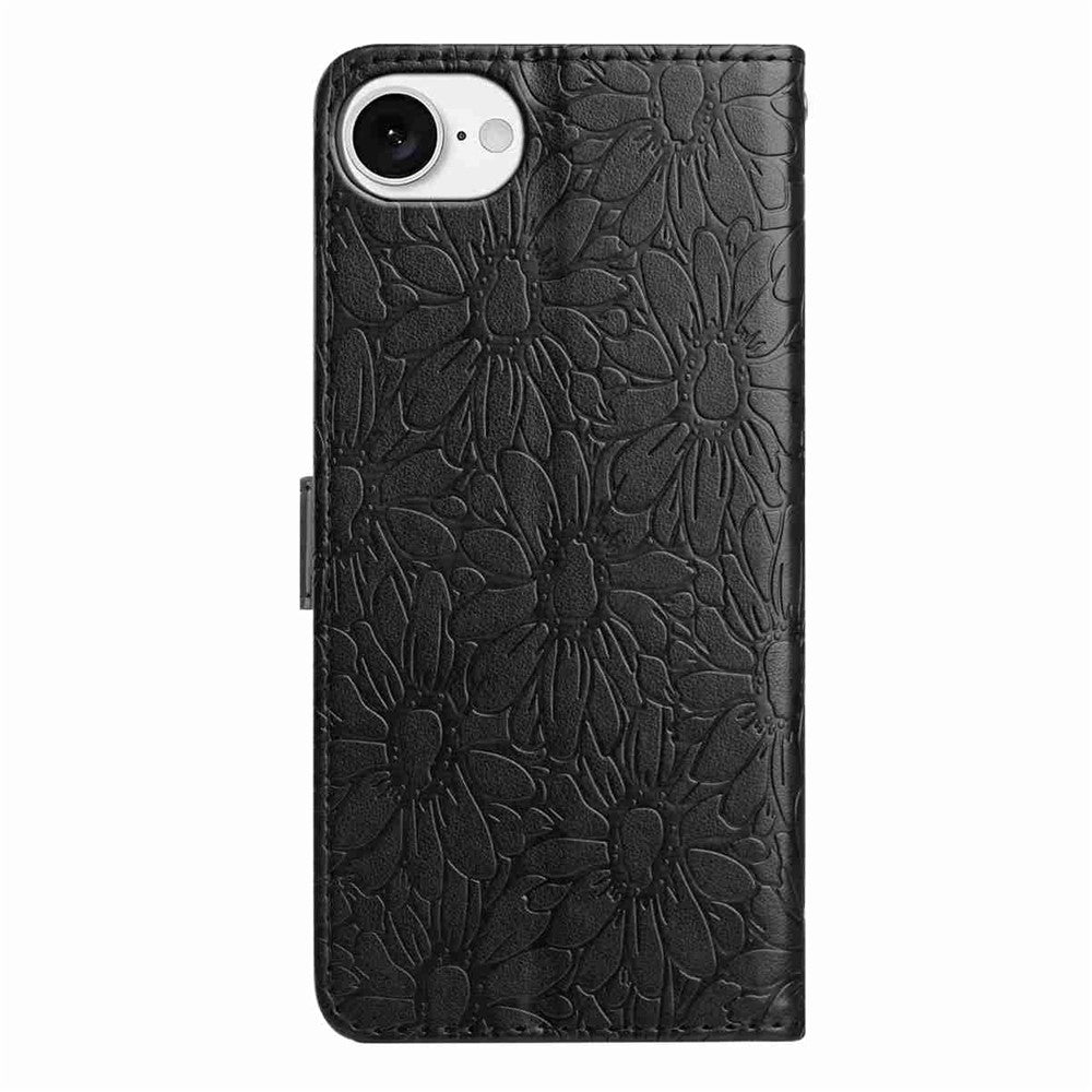 For iPhone 17e / 16e Leather Case Daisy Imprint Wallet Stand Phone Protective Cover