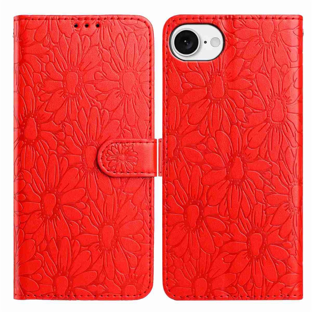 For iPhone 17e / 16e Leather Case Daisy Imprint Wallet Stand Phone Protective Cover