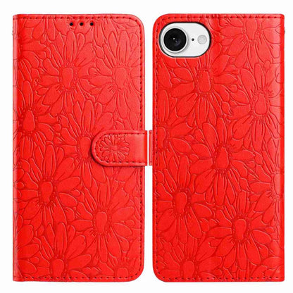 For iPhone 17e / 16e Leather Case Daisy Imprint Wallet Stand Phone Protective Cover