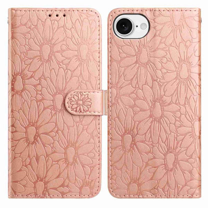 For iPhone 17e / 16e Leather Case Daisy Imprint Wallet Stand Phone Protective Cover