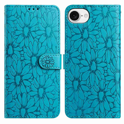 For iPhone 17e / 16e Leather Case Daisy Imprint Wallet Stand Phone Protective Cover