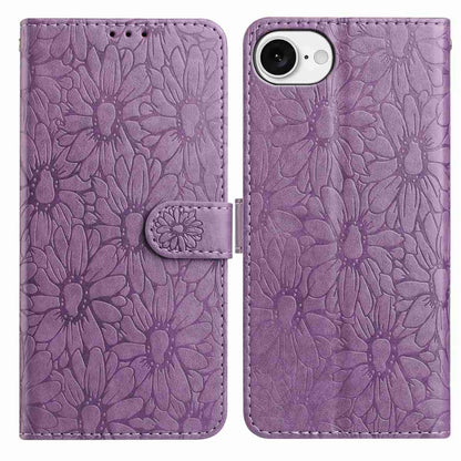 For iPhone 17e / 16e Leather Case Daisy Imprint Wallet Stand Phone Protective Cover