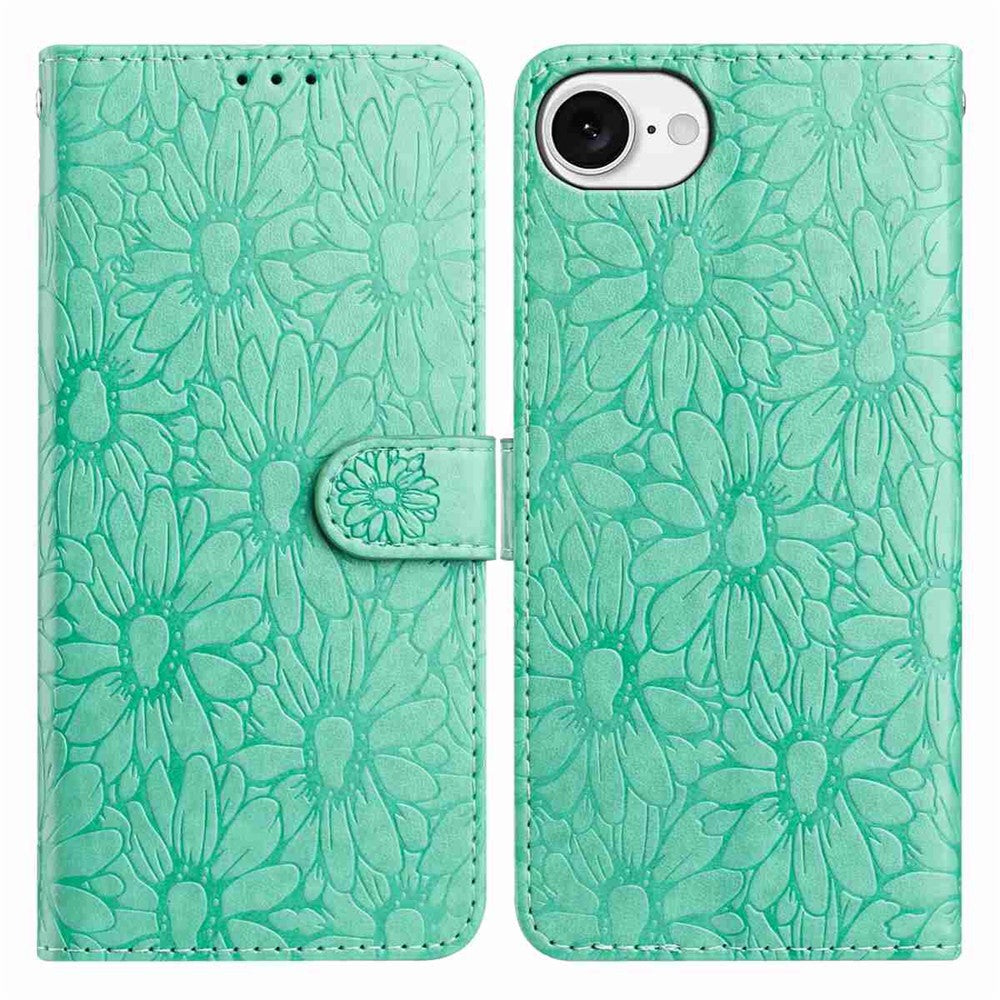 For iPhone 17e / 16e Leather Case Daisy Imprint Wallet Stand Phone Protective Cover
