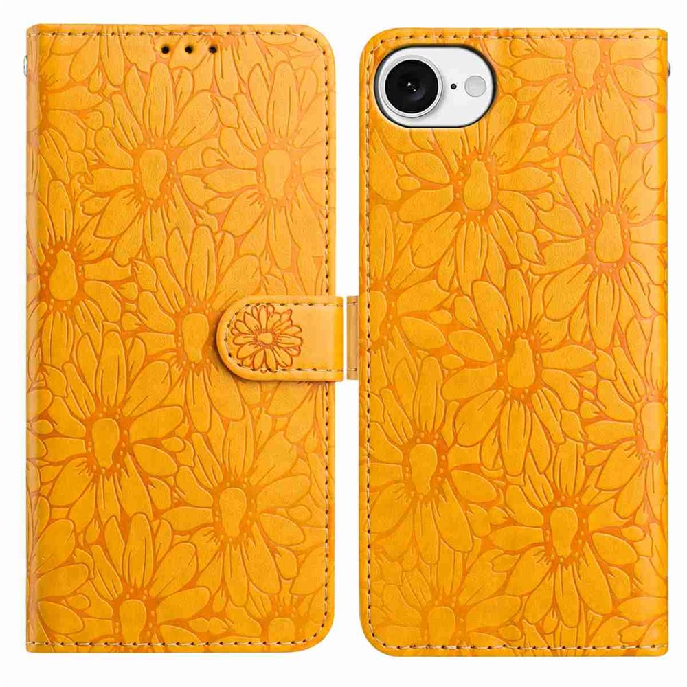 For iPhone 17e / 16e Leather Case Daisy Imprint Wallet Stand Phone Protective Cover