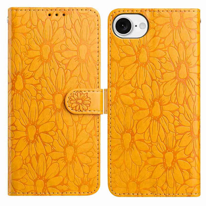 For iPhone 17e / 16e Leather Case Daisy Imprint Wallet Stand Phone Protective Cover