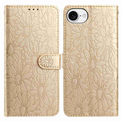 For iPhone 17e / 16e Leather Case Daisy Imprint Wallet Stand Phone Protective Cover