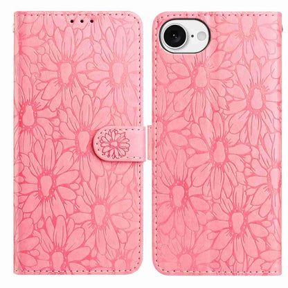 For iPhone 17e / 16e Leather Case Daisy Imprint Wallet Stand Phone Protective Cover