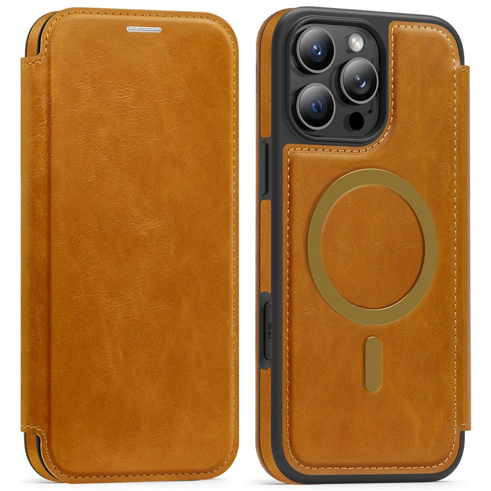 For iPhone 16 Pro Max Leather Case Compatible with MagSafe RFID Blocking Card Holder Phone Cover