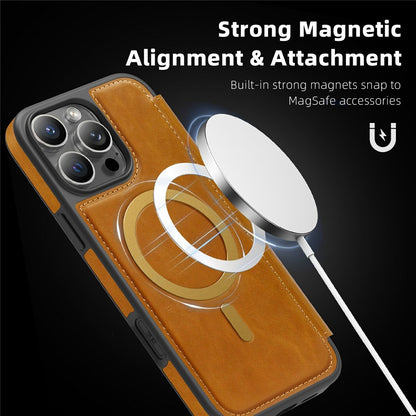 For iPhone 16 Pro Max Leather Case Compatible with MagSafe RFID Blocking Card Holder Phone Cover