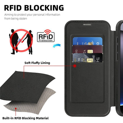 For iPhone 16 Pro Max Leather Case Compatible with MagSafe RFID Blocking Card Holder Phone Cover