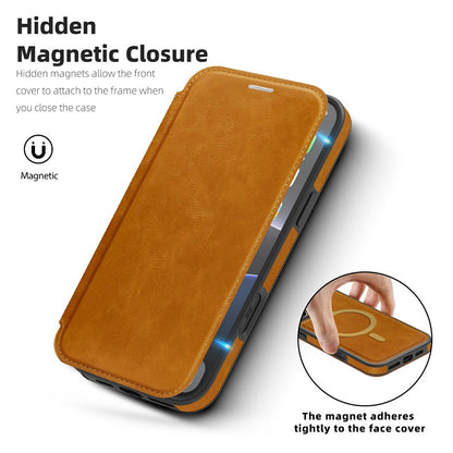For iPhone 16 Pro Max Leather Case Compatible with MagSafe RFID Blocking Card Holder Phone Cover