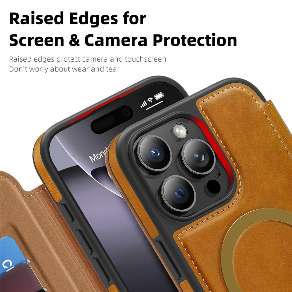 For iPhone 16 Pro Max Leather Case Compatible with MagSafe RFID Blocking Card Holder Phone Cover