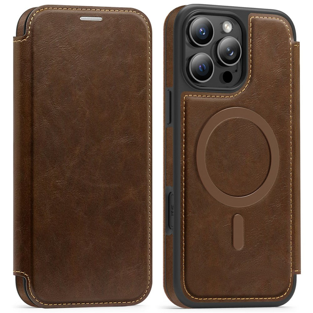 For iPhone 16 Pro Max Leather Case Compatible with MagSafe RFID Blocking Card Holder Phone Cover