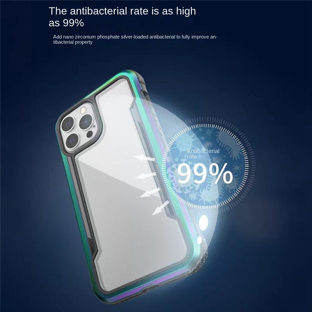 DEFENSE For iPhone 14 Pro Max Anti-bacteria PC+TPU+Aluminum Alloy Phone Case Crystal Clear Drop-proof Back Cover