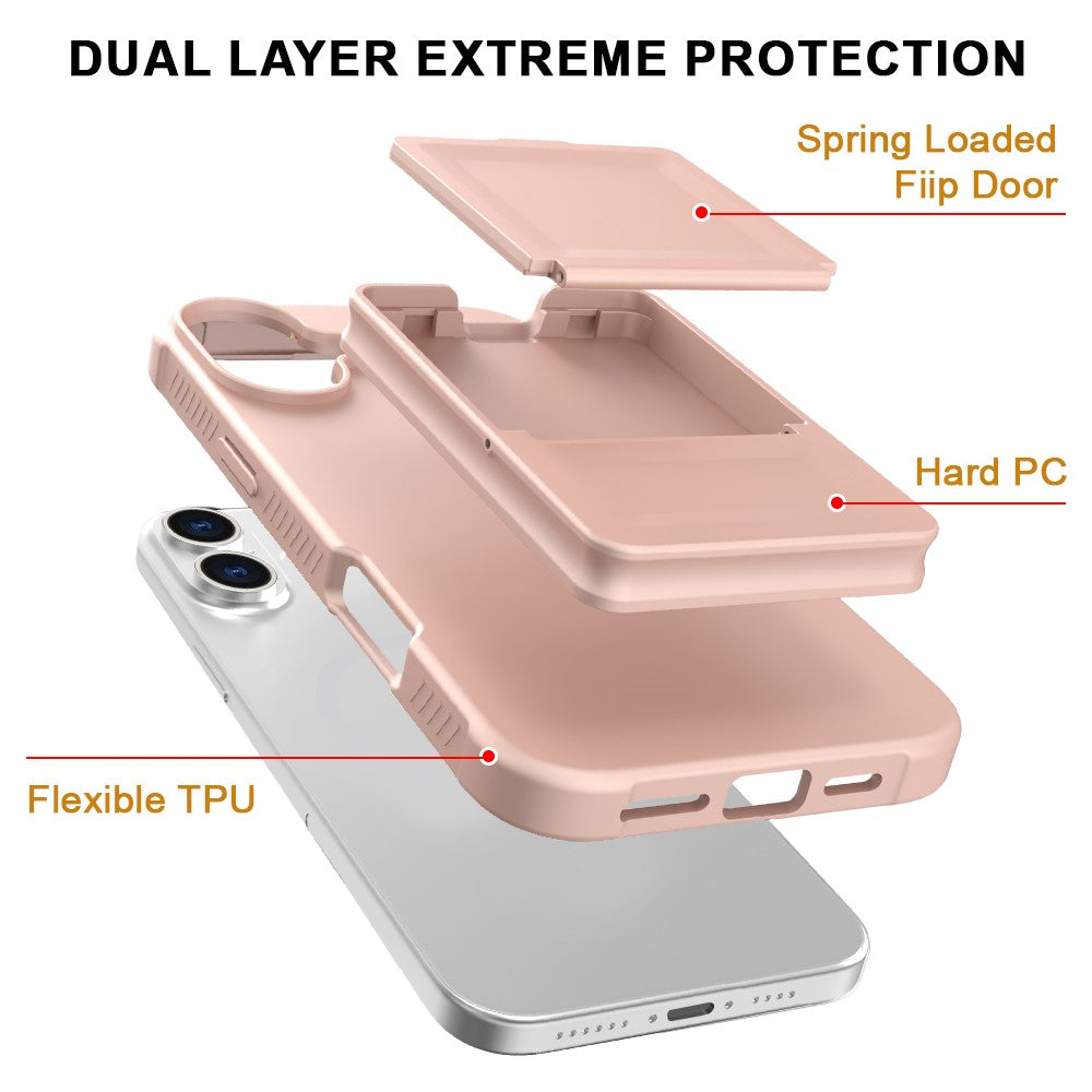 For iPhone 16 Case Skin-Touch Card Holder TPU + PC Phone Cover with Mirror Kickstand