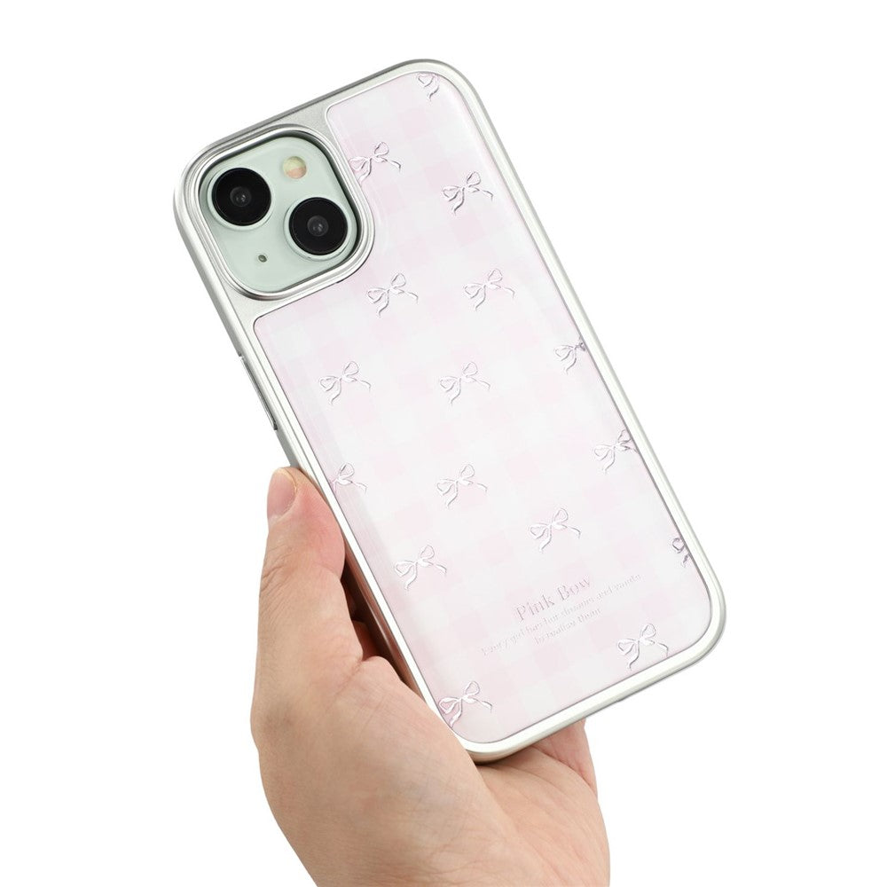 For iPhone 15 Case Lacquered Epoxy Pattern TPU + Acrylic Phone Cover Large Camera Cutout