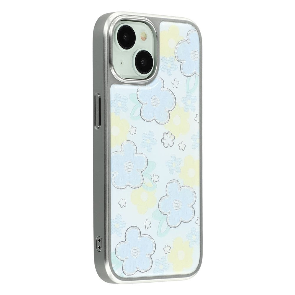 For iPhone 15 Case Lacquered Epoxy Pattern TPU + Acrylic Phone Cover Large Camera Cutout