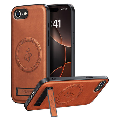 For iPhone 17e / 16e Magnetic Case with Kickstand PU + TPU + PC Phone Back Cover Drop Resistant