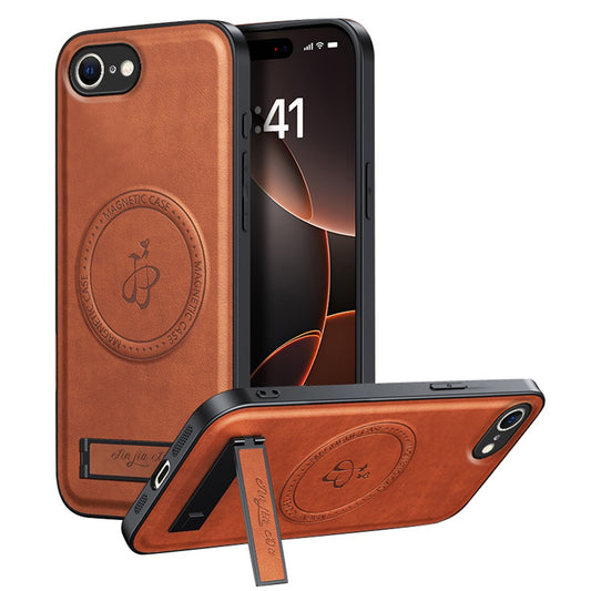 For iPhone 17e / 16e Magnetic Case with Kickstand PU + TPU + PC Phone Back Cover Drop Resistant