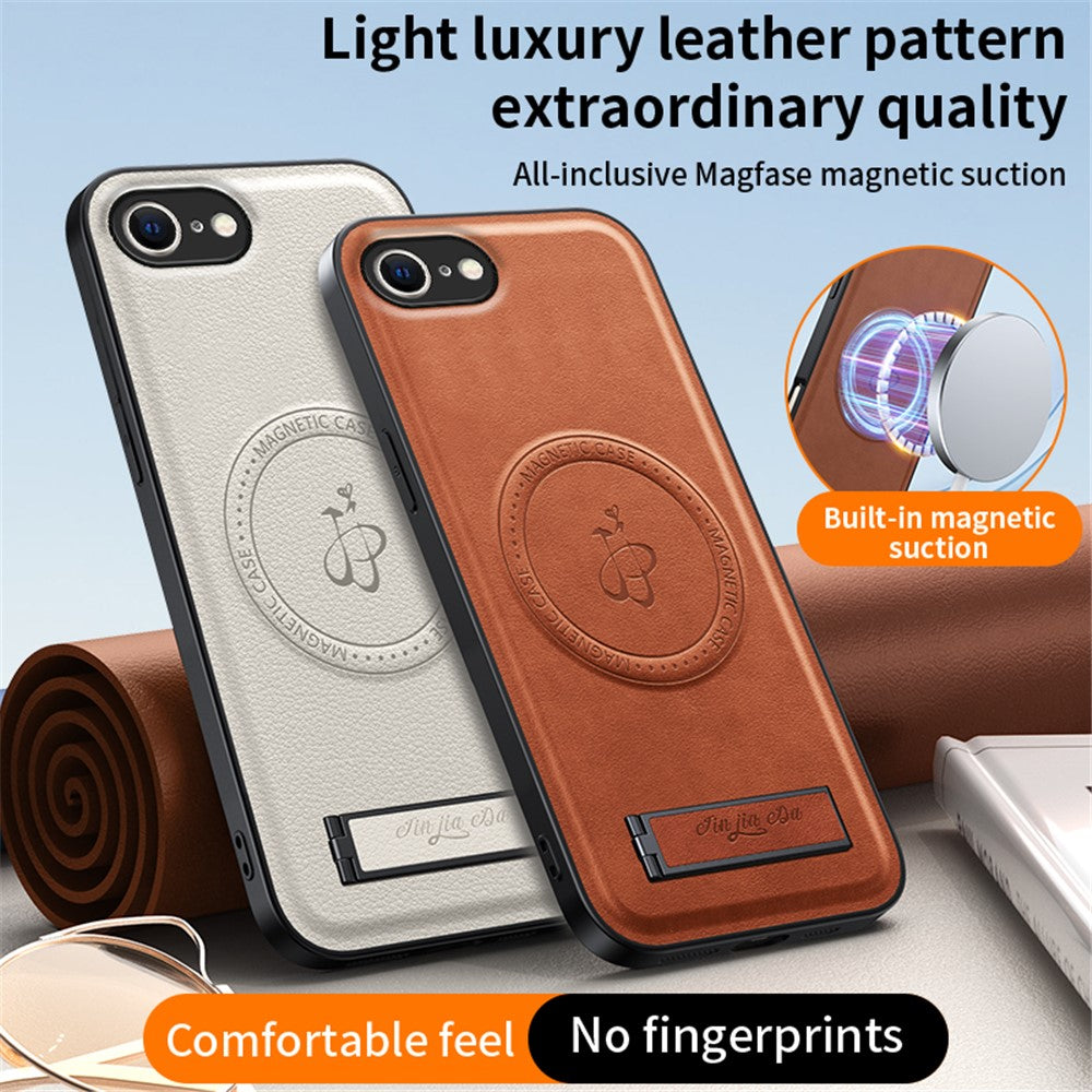 For iPhone 17e / 16e Magnetic Case with Kickstand PU + TPU + PC Phone Back Cover Drop Resistant