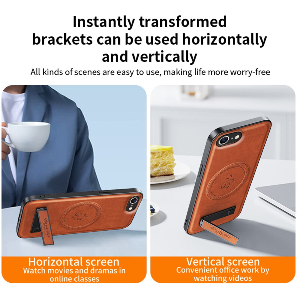 For iPhone 17e / 16e Magnetic Case with Kickstand PU + TPU + PC Phone Back Cover Drop Resistant
