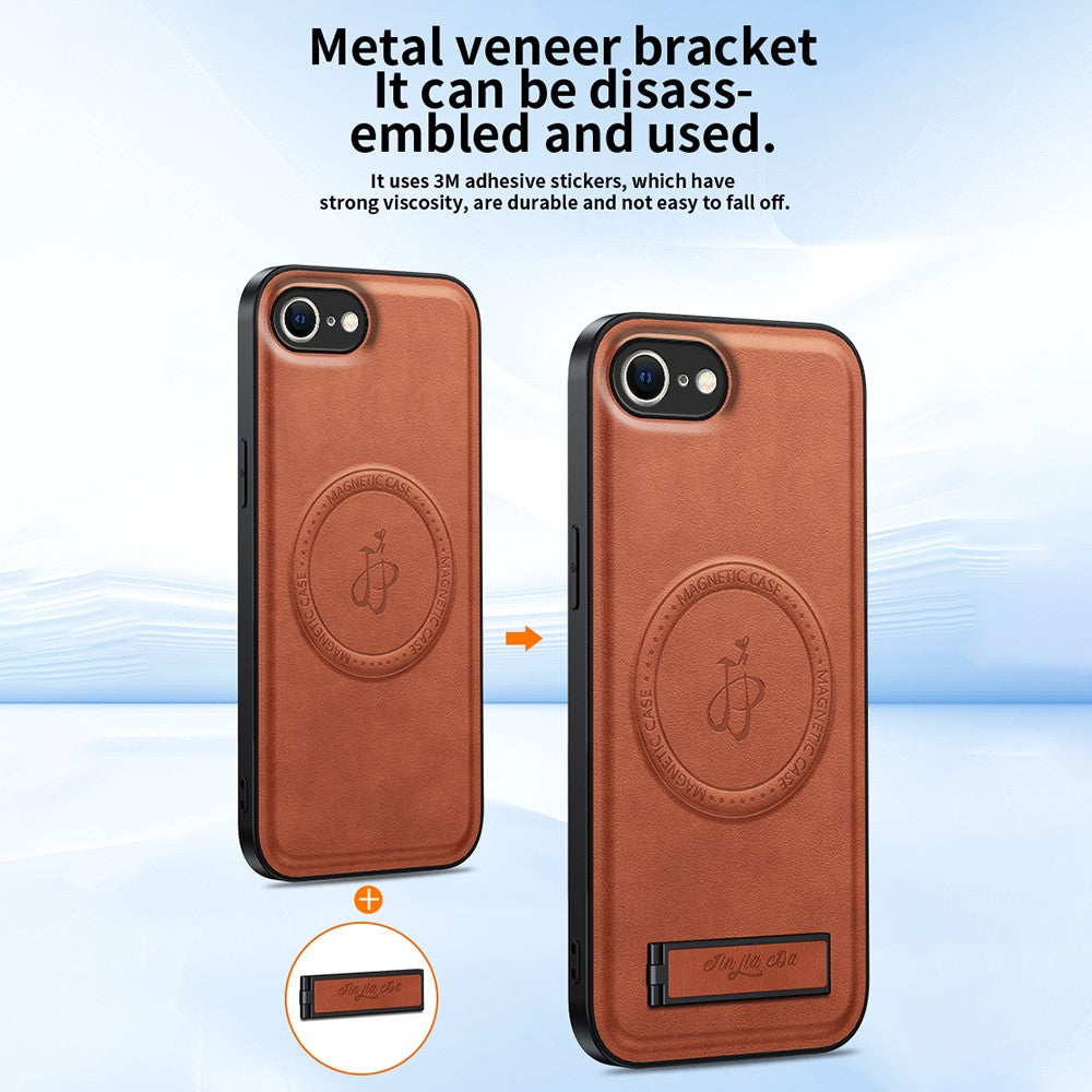 For iPhone 17e / 16e Magnetic Case with Kickstand PU + TPU + PC Phone Back Cover Drop Resistant