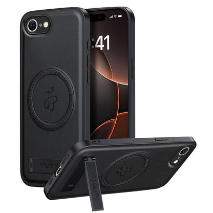 For iPhone 17e / 16e Magnetic Case with Kickstand PU + TPU + PC Phone Back Cover Drop Resistant