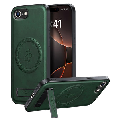 For iPhone 17e / 16e Magnetic Case with Kickstand PU + TPU + PC Phone Back Cover Drop Resistant