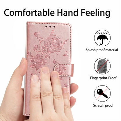 For iPhone 14 Wallet Case Rose Pattern Imprinted Leather Flip Stand Phone Cover
