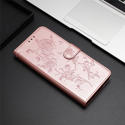 For iPhone 14 Wallet Case Rose Pattern Imprinted Leather Flip Stand Phone Cover