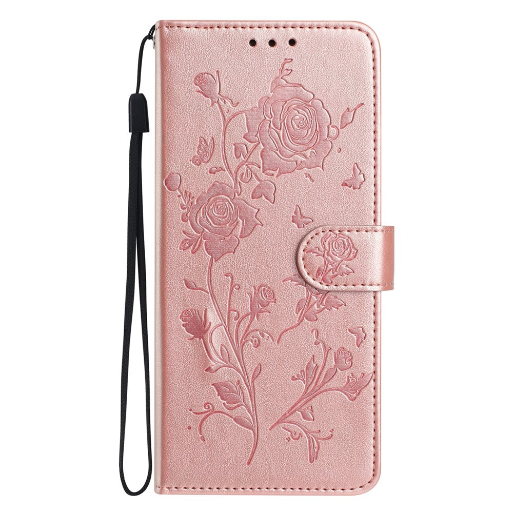 For iPhone 14 Wallet Case Rose Pattern Imprinted Leather Flip Stand Phone Cover